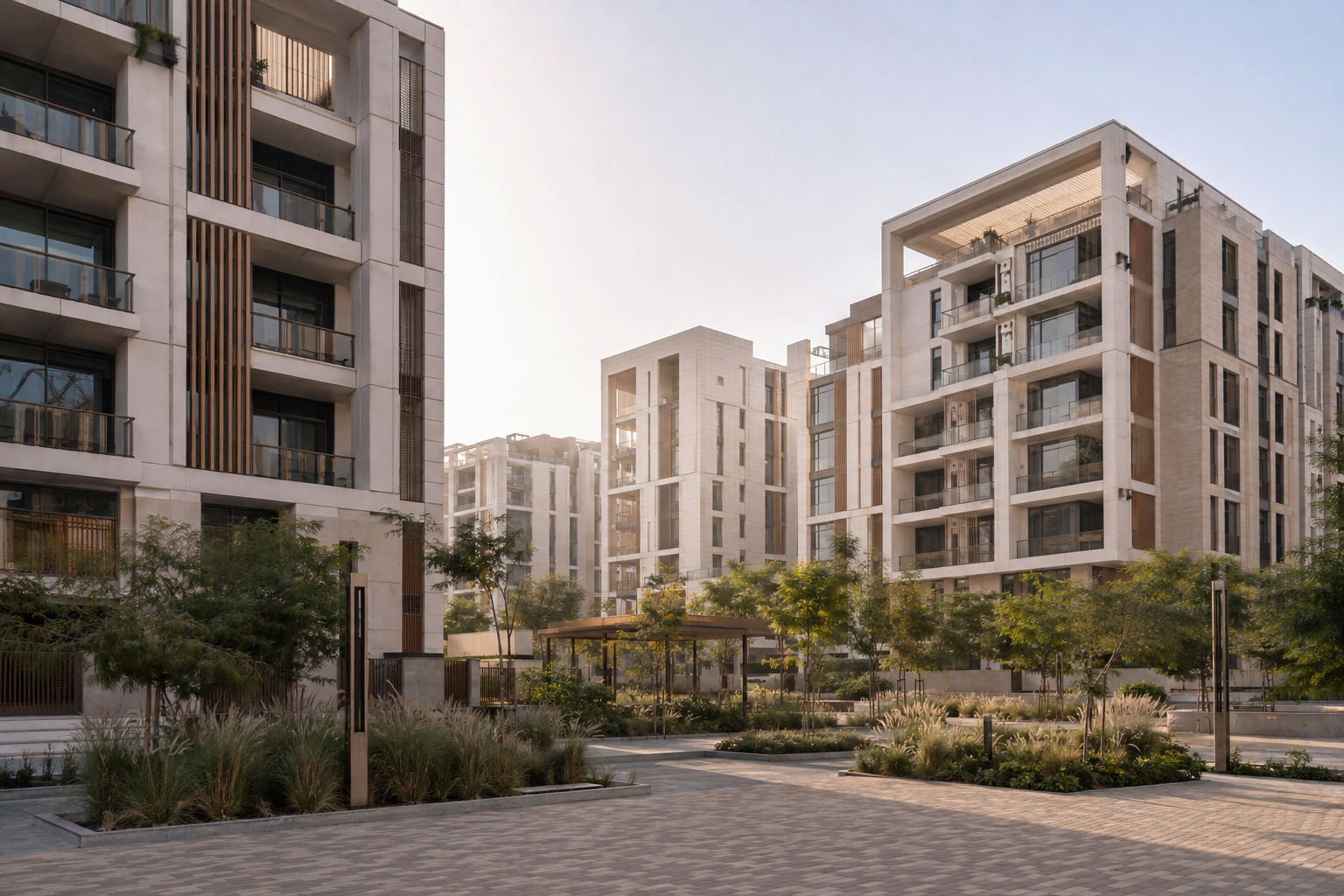 Representative image of a contemporary landscaped development precinct in a Dubai context.