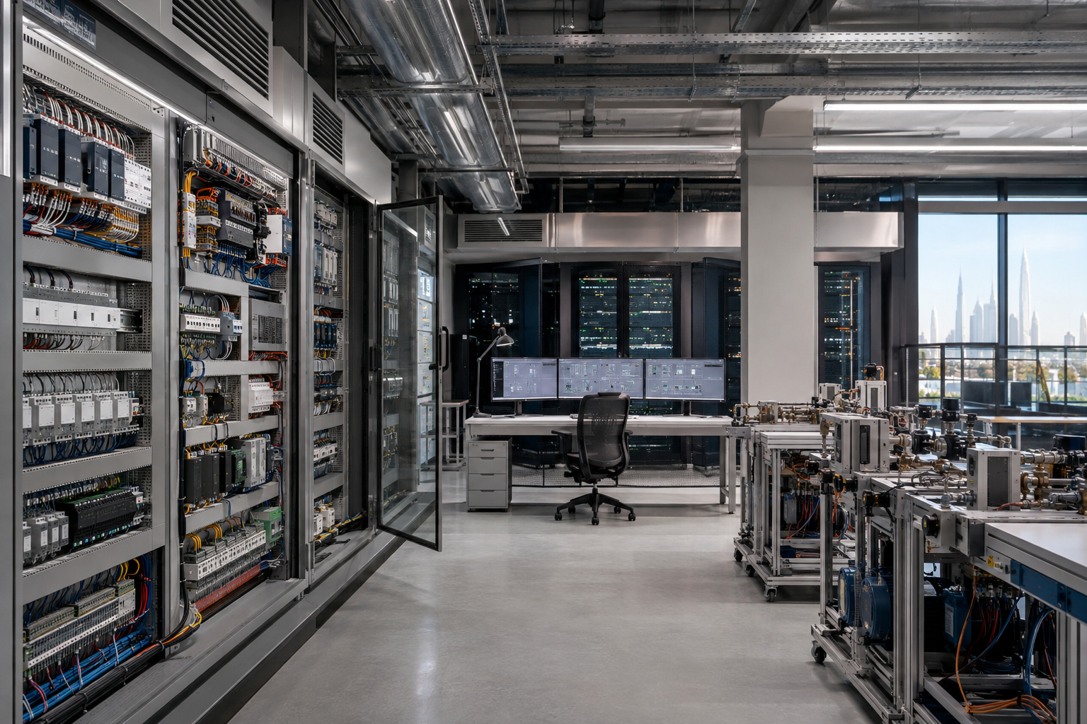 Representative view of coordinated smart-building controls and MEP integration equipment.
